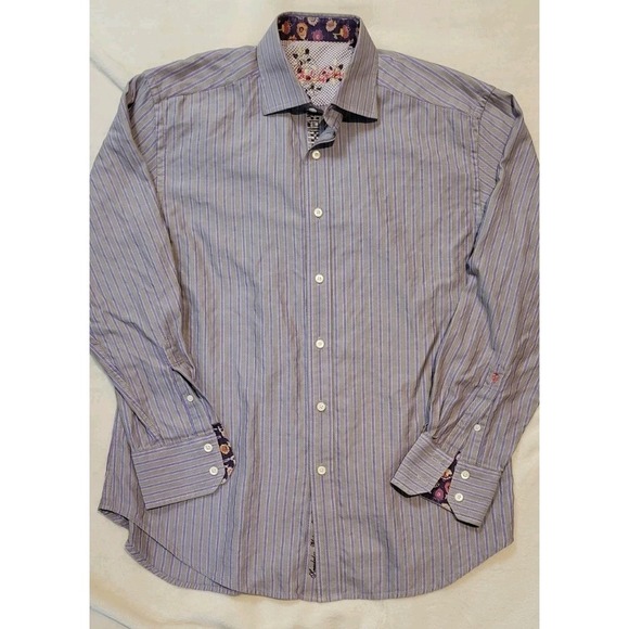 Robert Graham Other - ROBERT GRAHAM MENS FLIP CUFF FLORAL PRINT PURPLE/GREEN LONG SLEEVE SIZE LARGE